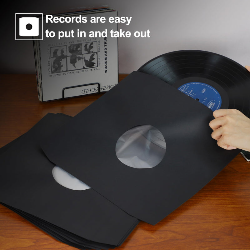 25Pcs Vinyl Record Inner Sleeves, Black Kraft Paper Record Sleeves with Poly Lined for 12" Records, Comer Cut Design Acid Free Album Covers, Vinyl Record Album Covers LP Jacket Protective 12 Inch