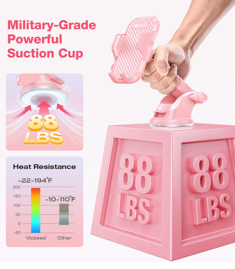 VICSEED [True Strongest Suction [Rally Racing-Grade Stability] Phone Holders for Your Car 2026 Upgraded Car Phone Holder Mount Truck Stand Cradle for iPhone Samsung All Phones, Pink