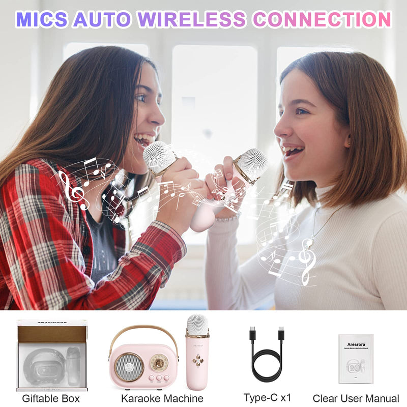 Mini Karaoke Machine,Karaoke Machine for Kids and Adults,Cute Karaoke with Microphone Set,Portable Bluetooth Speaker with Microphone,Retro Handheld Style for Family Party Meeting Singing (Pink) Pink