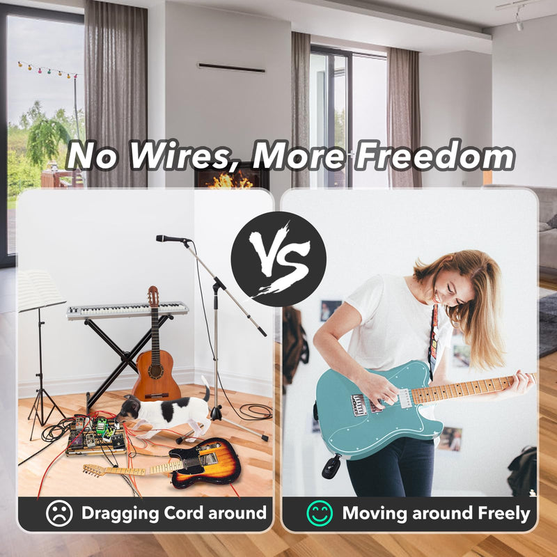 A8 Wireless Guitar Transmitter Receiver System, 2.4GHz Rechargeable, 24-bit/48KHz Audio, Low Latency <4ms for Electric Guitar & Bass, Wireless Audio Transmitter & Receiver (A8(1TX+1RX)) A8(1TX+1RX)