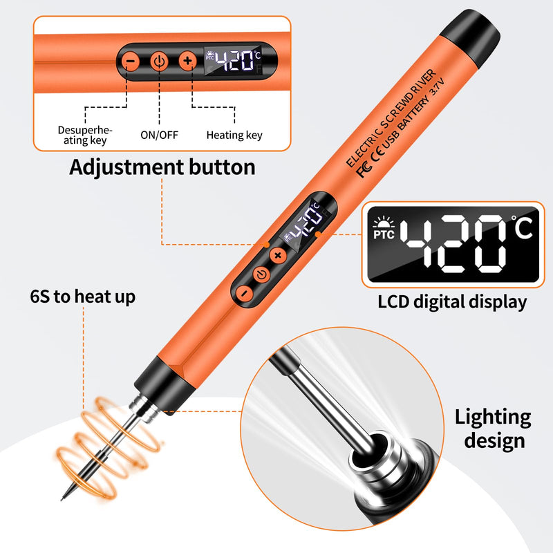 diymore Akku Lötkolben Set, USB Kabelloses Lötkolben Set, 5 Gänge Temperatur Einstellbare 260 ℃-420 ℃, 3 Lötspitzen, Lötdraht, Lötkolben, Lötpaste, Lötkolben Akku Set für Reparatur des Schweißens