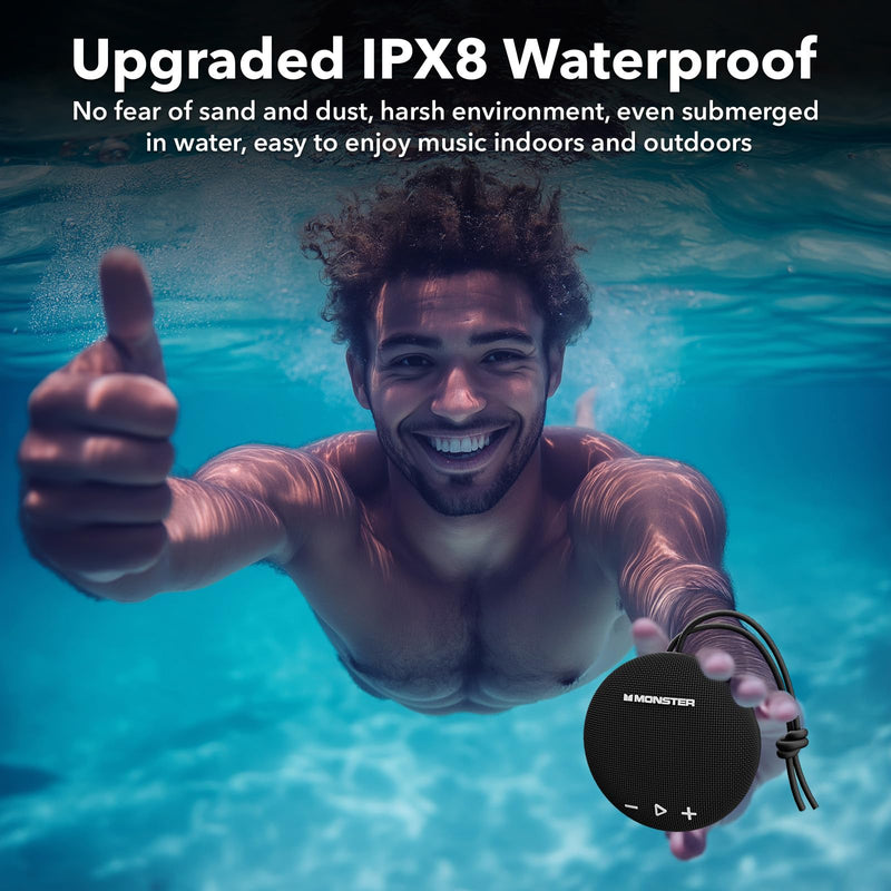 [AUSTRALIA] - Monster Bluetooth Speaker, IPX8 Shower Speaker Waterproof, Bluetooth 5.4 with Loud HD Sound and Robust Bass, Extra Long Playtime Punchy, for Home, Beaches Portable Wireless Outdoor Speakers Ink Black 