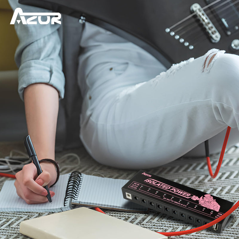 AZOR Professional 12v power supply for guitar pedals with 10 isolated Outputs - 9v power supply Compatible, Overcurrent Protection, low noise and Heat Dissipation