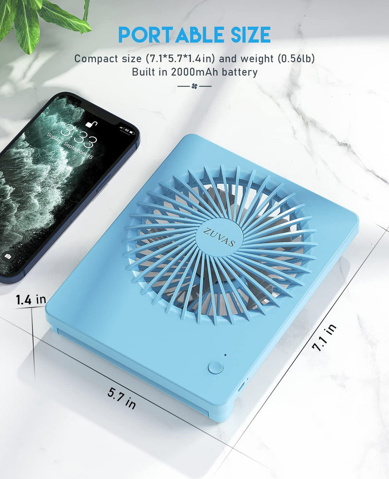 Zuvas Desk Fan Battery Operated Fan Rechargeable 180°Tilt Folding Personal Fan Ultra Quiet Small Portable Fan 3 Speed Adjustable Strong Wind USB Fan For Office Bedroom Home Desktop Camping (Blue) Blue