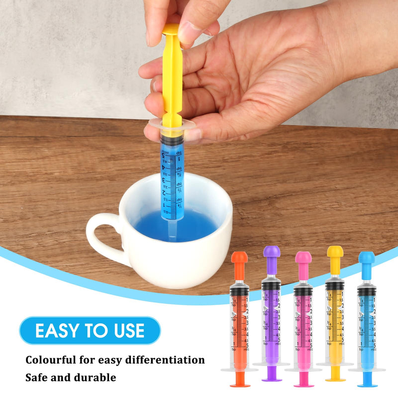 Pack of 30 Disposable Syringes, 5 ml, Plastic Syringe with Cap, Feeding Syringe Without Needle, Sterile Syringes for Animal Feeding, Refills, Liquids, 5 Colours