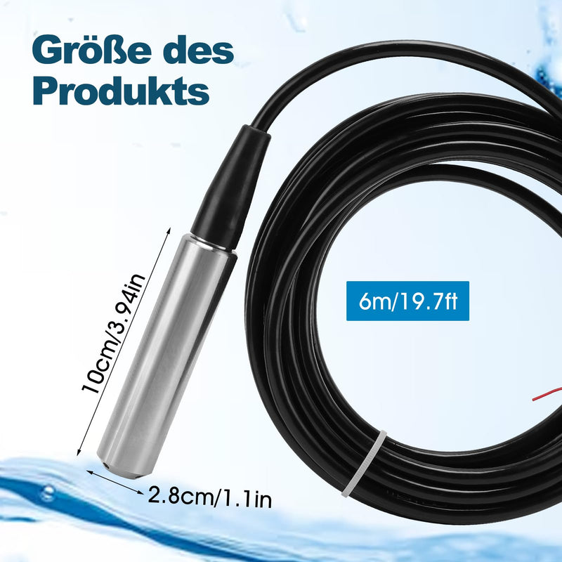 Level Sensor, Flexible 316 Stainless Steel Water Level Sensor with 4-20 mA Signal Output, 6 m Waterproof Cable with Measuring Range 0-5 m, DC 24 V Level Indicator for Water Level and Liquid