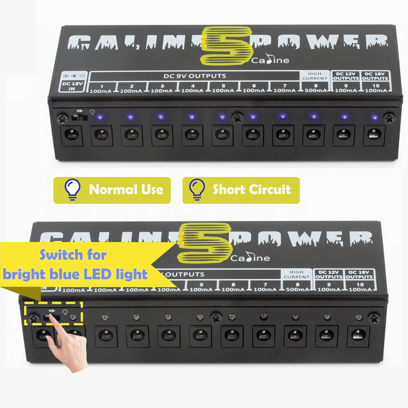 [AUSTRALIA] - Caline CP-05 Guitar Pedal Power Supply, Pedal Board Power Supply with 10 Independent DC 9V/12V/18V Outputs(100mA/500mA), Noiselessly 
