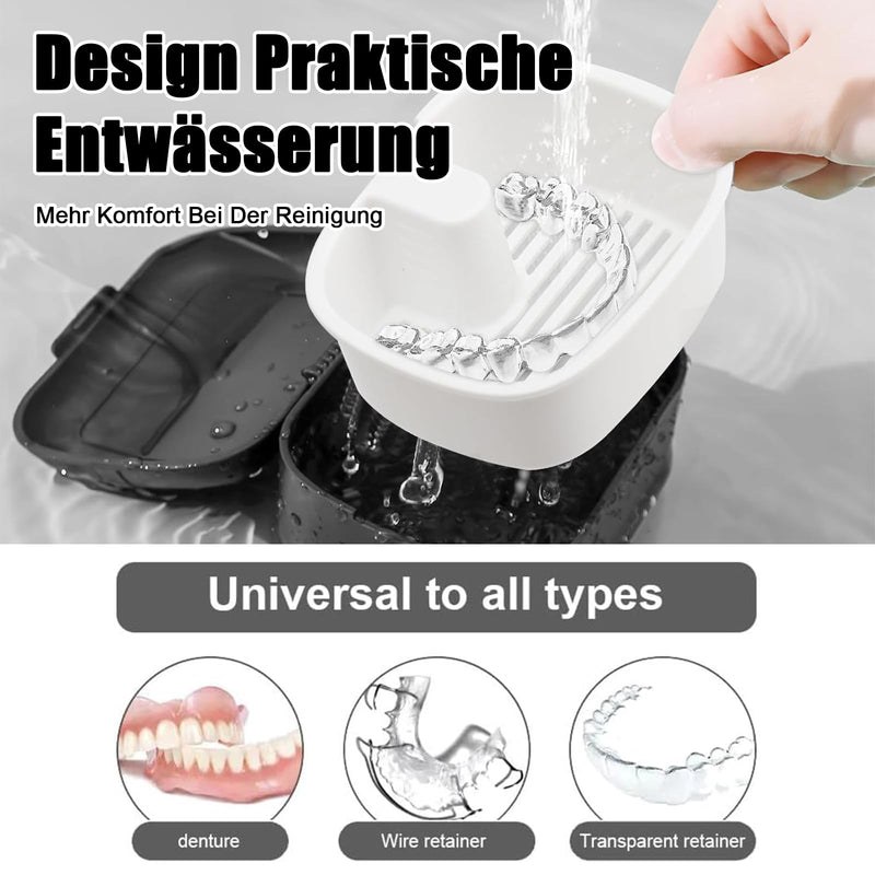 [AUSTRALIA] - Pack of 2 Denture Box, Portable Denture Box, Denture Box with Hanging, Portable for Storage and Cleaning Dummies and Braces (Black, White) 