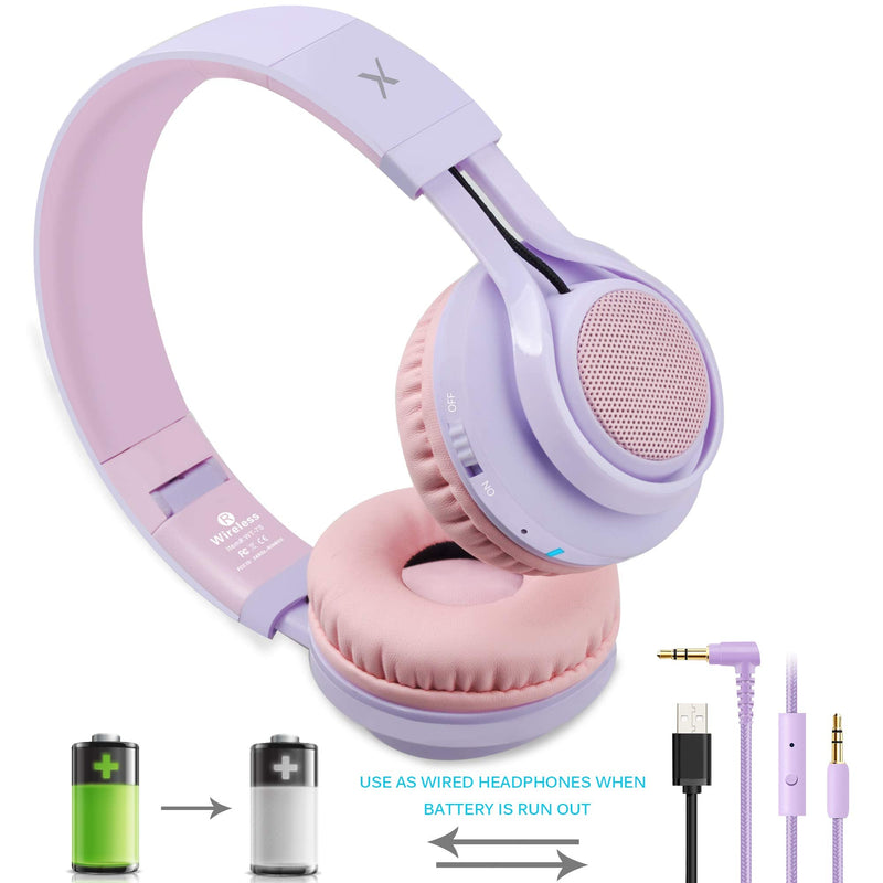 [AUSTRALIA] - Riwbox WT-7S Kids Bluetooth Headphones Light Up, Foldable Stero Wireless Headset,with Microphone and Volume Control,Comfortable and Durable,for PC/Tablet/TV/Travel(Purple) Purple Adjustable to fit the head shape Minimalist 