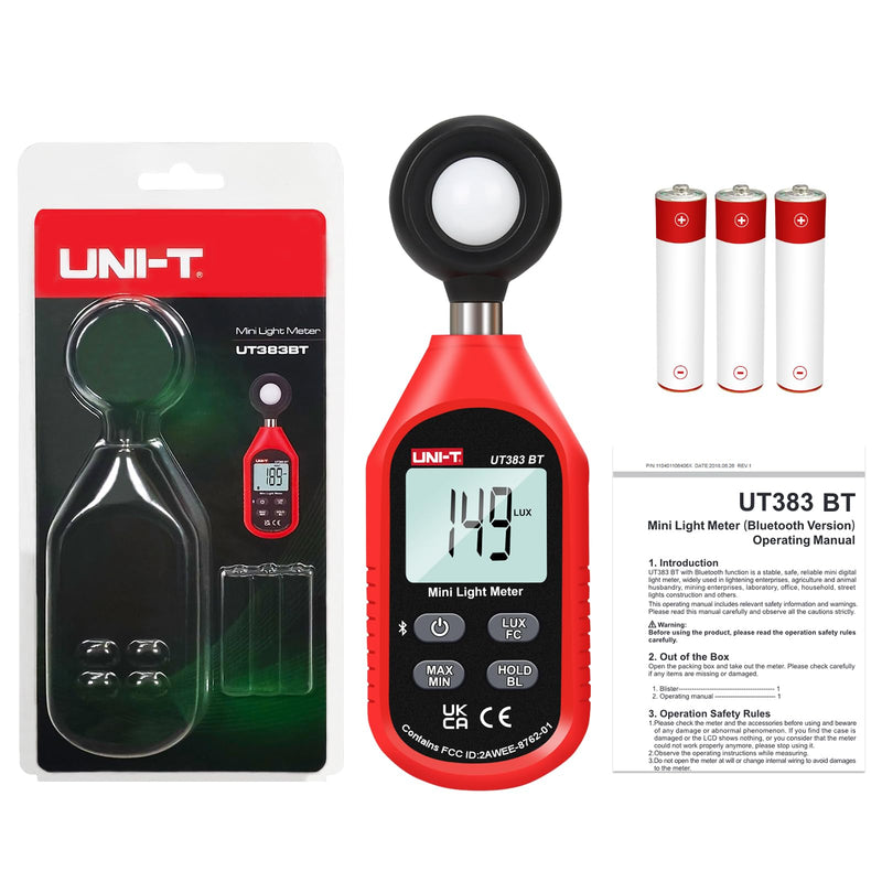 [AUSTRALIA] - UNI-T Light Meter UT383BT Lux Meter Lumens Digital Illuminance Meter 0~199900 Lux (0~18500 FC) Foot Candles Luxmeter for Film Photography Plants Photometer Lighting Intensity Brightness Measurement 