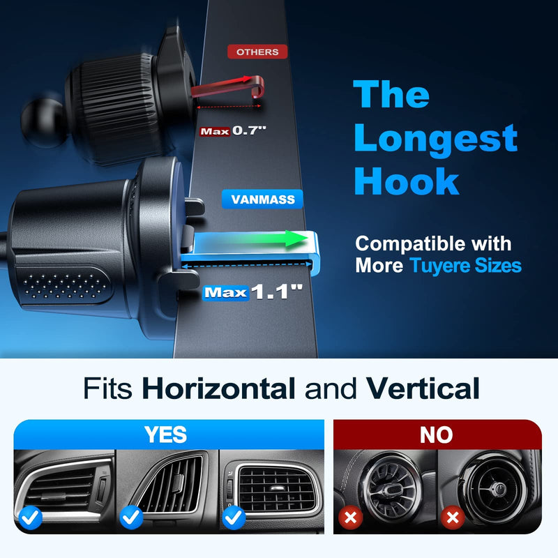 [True Military-Grade] Car Phone Holder VANMASS [2024 Strongest Suction & Clip] Cell Phone Mount for Dashboard Windshield Vent Truck Accessories Cradle Dash Stand for iPhone 15 Pro Max 14 13 12 Android Black