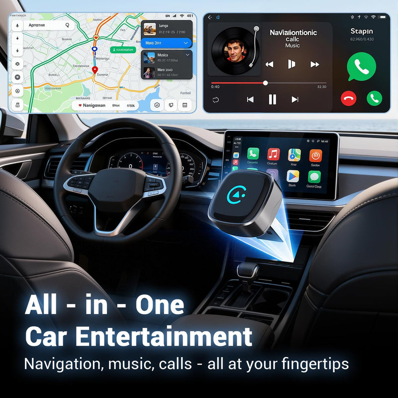 2-in-1 Wireless CarPlay & Android Auto Adapter, Plug & Play CarPlay Dongle Converts Wired to Wireless, Fast Auto-Connect, No Delay, Compact Design for iPhone & Android with USB/USB-C Port（Silver gray）