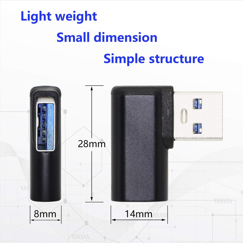 CERRXIAN 90 Degree USB C to USB A Adapter, Right Angle & Left Angle USB A 3.0 Male to USB Type C 3.1 Female Connector for Laptops, Wall Chargers, Power Banks(2-Pack)