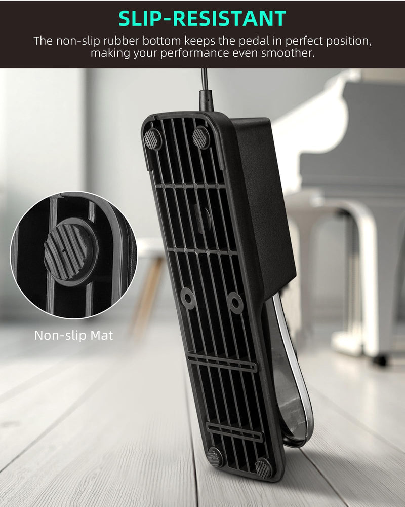 LEKATO Universal Sustain Pedal for Keyboard with Polarity Switch, 1/4'' 6.35mm TS Plug with 1/8" 3.5mm TRS Adapter, Fit for Digital Piano Electric Keyboards Midi Synthesizer 6.35MM Plug & 3.5MM Adpater