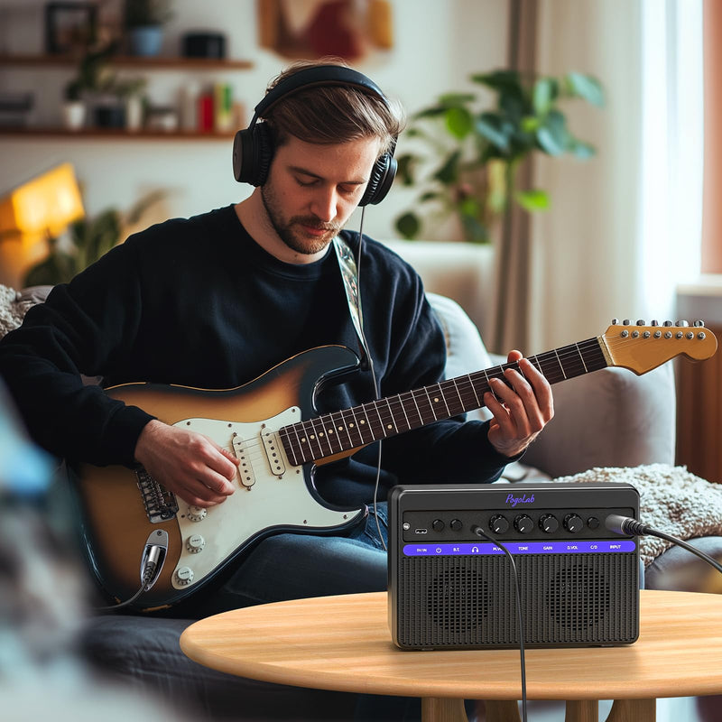 [AUSTRALIA] - Portable Electric Guitar Amplifier, PogoLab Mini 10W Dual Speakers Bluetooth Amp with Rechargeable Battery (5H Play), Clean/Distortion Effects, Headphone Output for Electric Guitar Practice Anywhere Black Purple 
