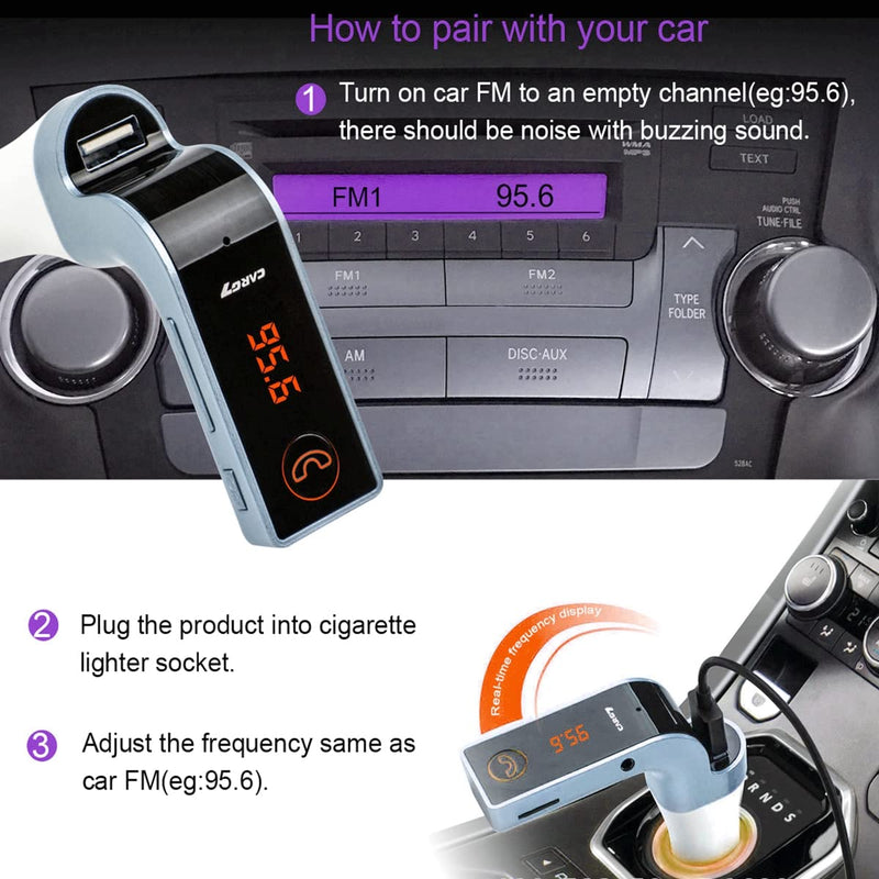Bluetooth FM Transmitter for car, TIANSHILI Handsfree Bluetooth Receiver Car Kit with Mic/TF Card/USB Drive/AUX Play for iPhone,iPad and Other Android Phones-Silver Silver
