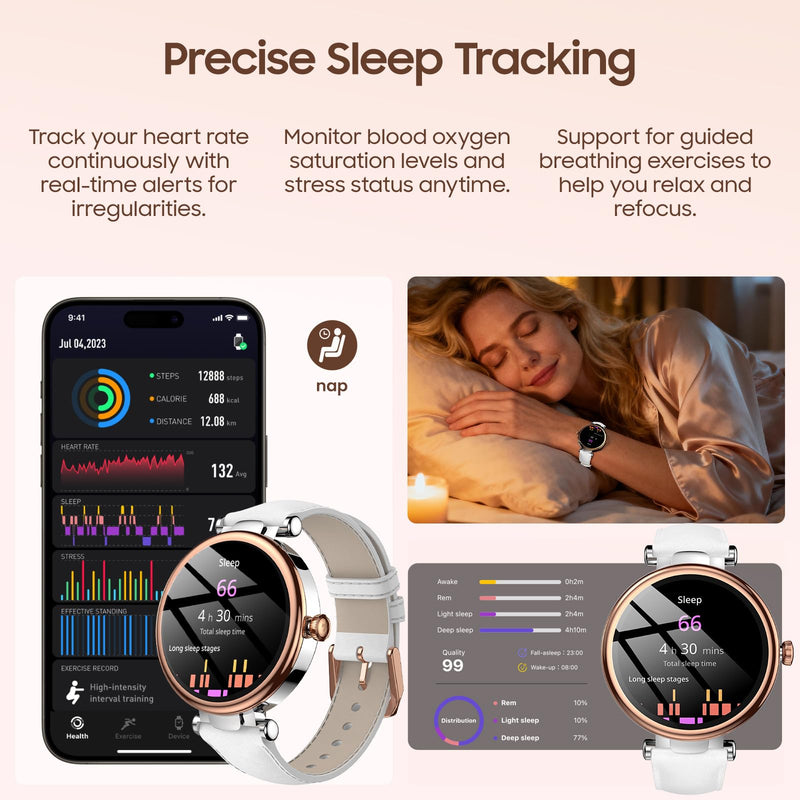 TOZO S8 AMOLED Smart Watch for Women, 1.32" HD Color Screen, Health Tracker Ladies Watch, A1 Wireless Earbuds Bluetooth 5.3 Light Weight in Ear