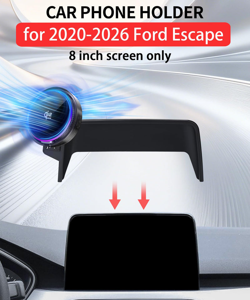 25W Car Mount Charger for Ford Escape 2020-2026 8-Inch Screen | 2020-2026 Ford Escape Qi2.2 25W MagSafe Fast Charging Cell Phone Holder Accessories,with Cooling Fan＆54W Fast Adapter Magsafe+Qi2 25W Fast Charging for 2020-2026 Ford Escape(8 Inch)