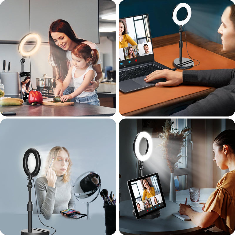 Desk Ring Light with Telescopic Stand, Travel Desktop Hola Light for Phone Selfie Laptop Zoom Video Calls Makeup Tiktok Reels Live Streaming