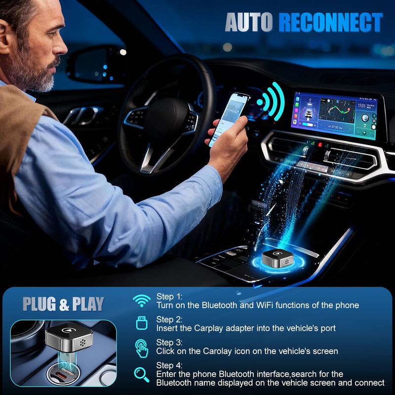 2026 Wireless Car Adapter - Universal Smart Screen Converter, USB-C/Type-C,Plug & Play, Zero Delay Needs Built-in Vehicle System (Silver) Silver