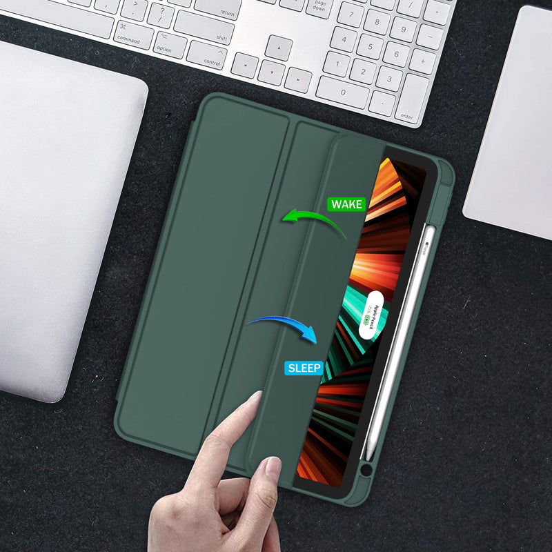 ZryXal New iPad Pro 12.9 Inch Case 2022/2021/2020(6th/5th/4th Gen) with Pencil Holder,Smart Case [Support Touch ID and Auto Wake/Sleep] with Auto 2nd Gen Pencil Charging (Midnight Green) Midnight Green