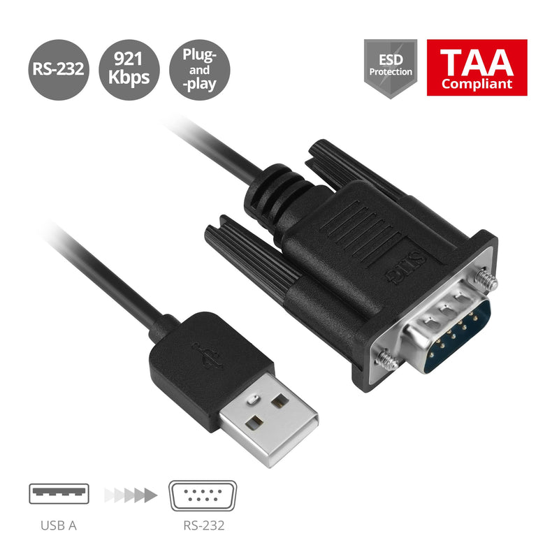 USB to RS-232 Serial Adapter Cable | Connect legacy serial equipment at up to 921Kbps; ESD protection and Windows/Mac support reduce deployment issues.