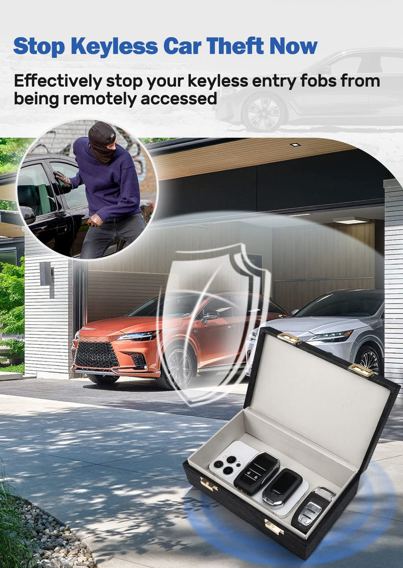 Samfolk Faraday Box & 2 Pack Faraday Bag, Faraday Cage Key Fob Protector, RFID Signal Blocking Box Faraday Key Fob Protector Anti Theft Faraday Pouch for Car Keys Keyless Entry Car Key Protector L Charcoal Black