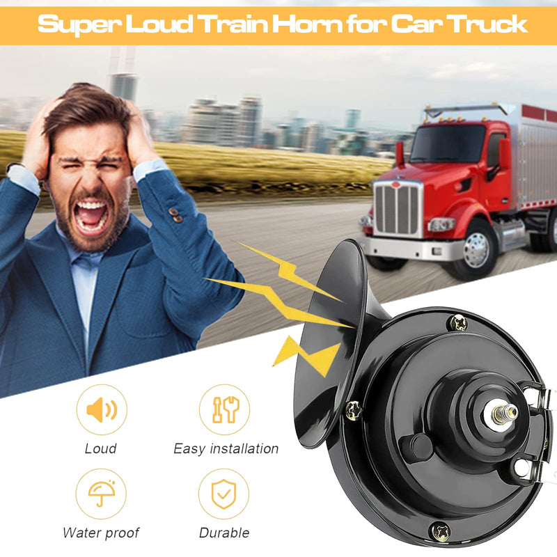 2 Pack 300DB Super Loud Train Horn, 12V Security Alarm Speaker, Car Waterproof Air Electric Snail Double Horn Replacement Kit, Fits for Most Cars Motorcycle, Truck, Bike (Black) 2 PCS Black