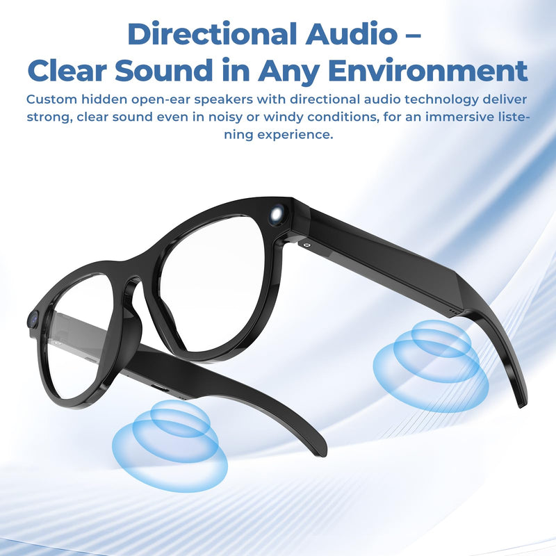 M88-S Smart AI Glasses, Real-Time Translation, 8MP HD Camera, Open-Ear Audio, AI Voice Assistant, Object Recognition, Bluetooth 5.4 — Clear Lenses, Wearable Technology
