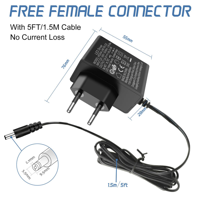 AGOTD 24V 1A Power Supply, Plug Power Supply 24V AC Adapter Input 220-240V 50-60HZ, 24-Volt Power Supply 1A 24W Output, Plug Adapters Converter Inverter Charger Transformer AC/DC Adapter 24 V 1 A