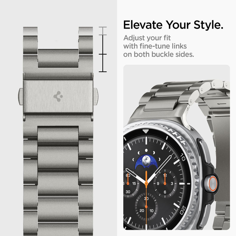 Spigen Modern Fit Titanium for Samsung Galaxy Watch Band | For Galaxy Watch 9/8 44/40mm, 8 Classic 46mm Premium Business Metal Adjustable Replacement Wristband Natural Titanium