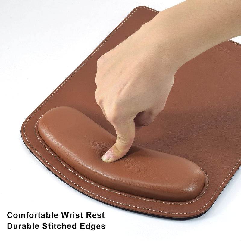 ZORESYN PU Leather Gaming Mouse Pad with Wrist Rest Support, Ergonomic Memory Foam Mouse Wrist Rest Pad, Non Slip Mousepad - Large, Brown Light Brown WMP-01