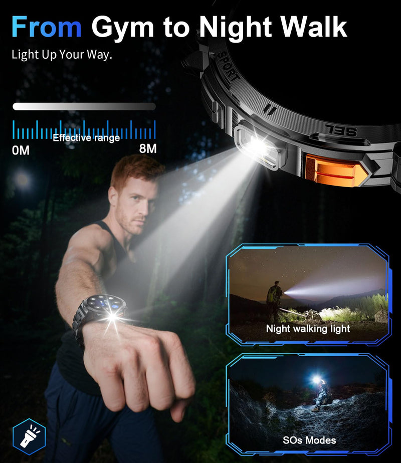 LIGE Military Smart Watches for Men, Smartwatch with 730mAh/1.62" AMOLED Screen/Flashlight/Heart Rate/Sleep/Calling/110+ Sports Mode, Rugged Men's Fitness Tracker Watch for Android iOS,Black black