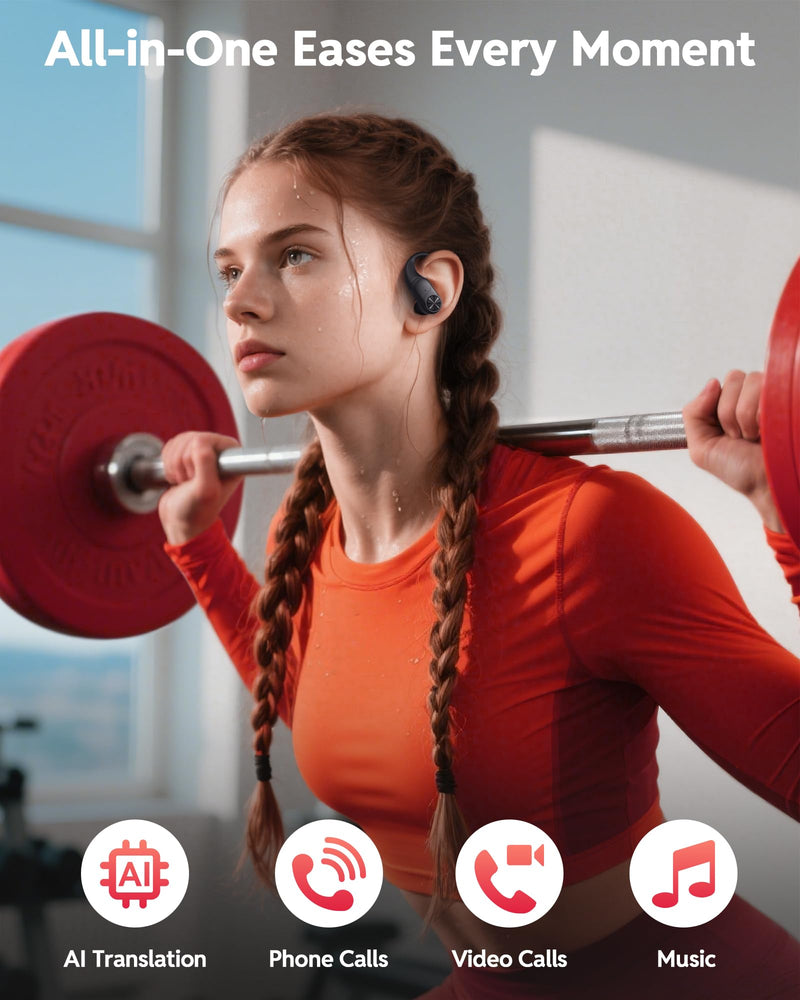 PocBuds Bluetooth Headphones Wireless Earbuds 80hrs Playtime Wireless Charging Case Digital Display Sports Ear Buds with Earhook Deep Bass IPX7 Waterproof Over-Ear Earphones for TV Phone Laptop Black AI Buds Pro