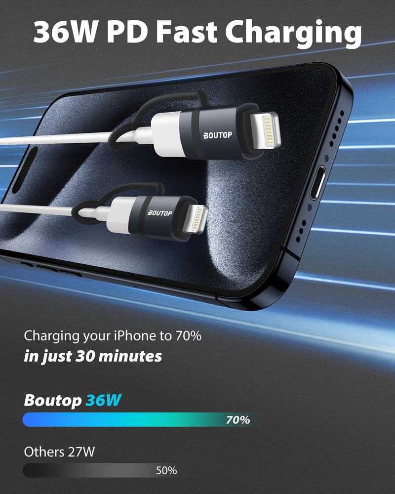 [AUSTRALIA] - [MFi Certified] 36W USB C to Lightning Cable Adapter, Support Data Sync/PD Fast Charging Compatible with iPhone iPad AirPods, with Anti-Lost Holder - 2 Pack Dark Gray 2 Packs 
