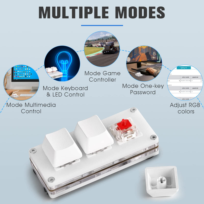 Ecarke USB Mini 3-Key Keypad Mechanical Gaming Keyboard Programming Macro with Software OSU HID Standard Keyboard（Upgrade Cherry Shaft & RGB LED） White