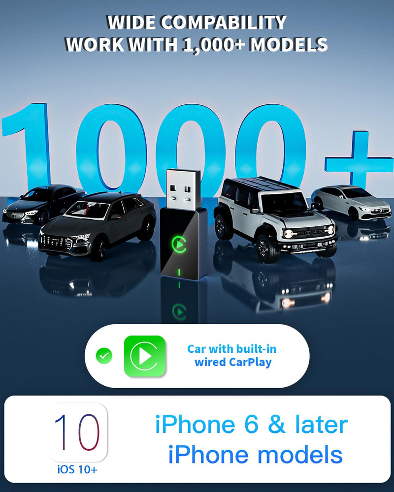 Wireless CarPlay Adapter for Apple iPhone,Compact Design Car Play Adapter Convert Wired Apple CarPlay to Wireless with USB/USB C Port,Plug and Play,Fast and Stable Connection Compatible with iOS 10+