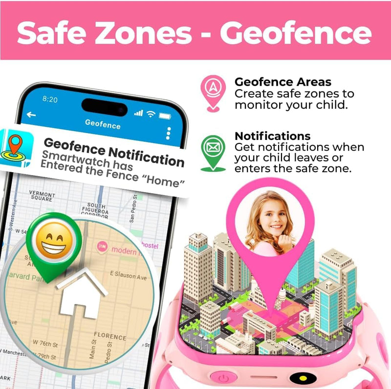 Smart Watch for Kids With GPS Tracker, Video & Audio Call, SOS Alerts, HD Camera, School Mode, Parental Control, Kids Smart Watch With Preinstalled SIM Card, Safe Phone Watch for Boys & Girls (Pink)