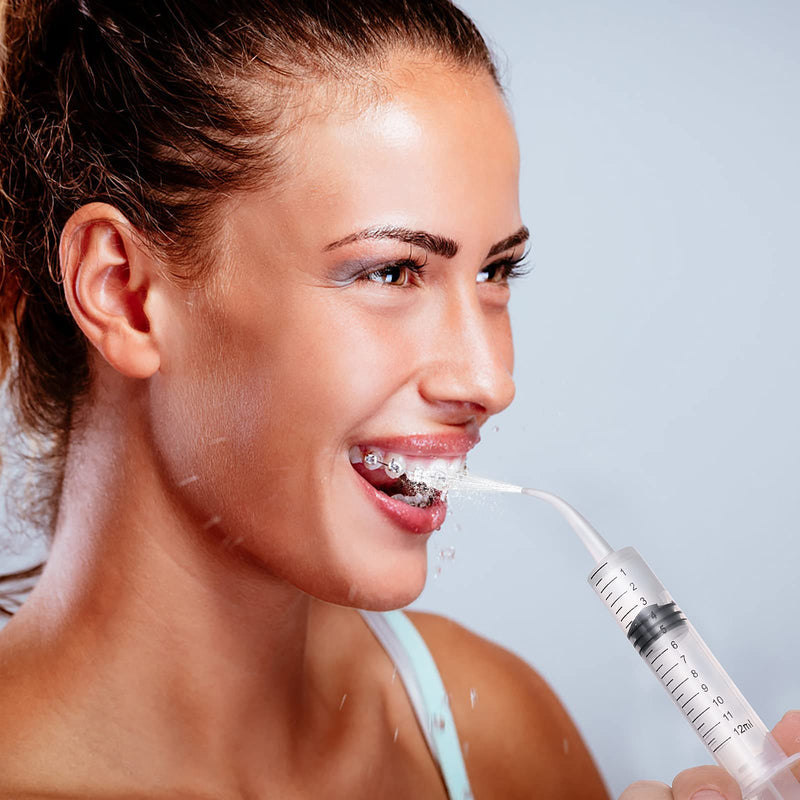 Molain Pack of 5 12ml Mouth Syringe Ear Cleaning Solution Empty Tube Extraction Hook Syringe Removal Accessories with Curved Tip Picks Dental Care