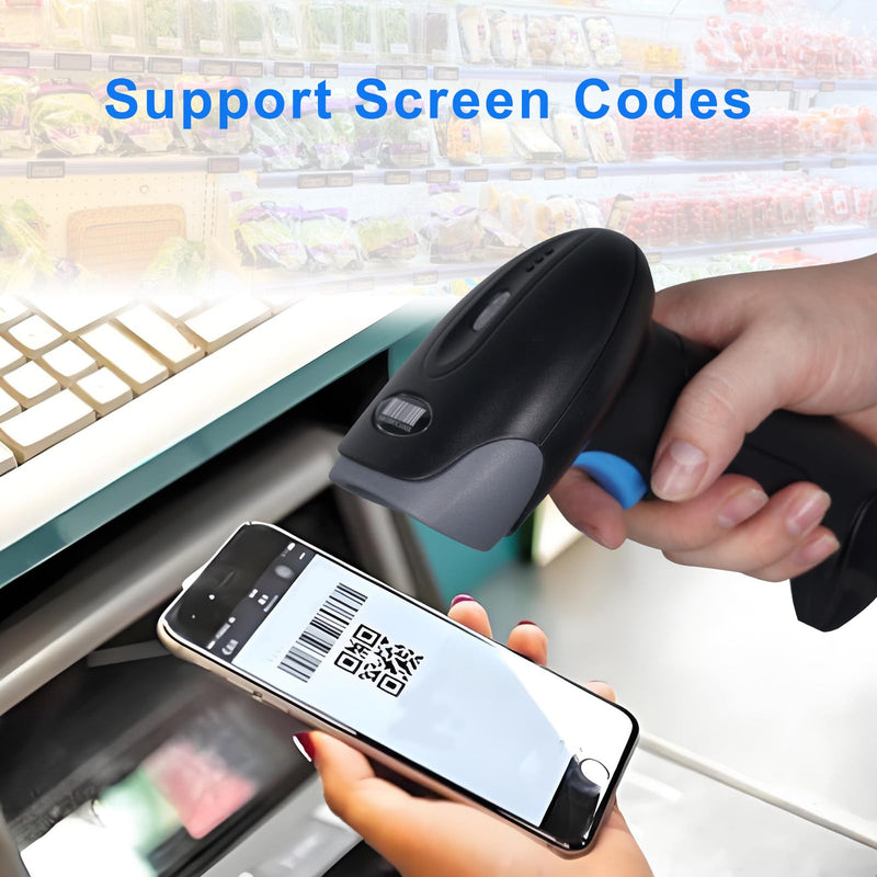 1D 2D QR Barcode Scanner Wireless, Handheld Cordless Bar Codes Reader with 2000mAh Battery for Mobile Payment, Convenience Store, Supermarket, Warehouse Inventory U27-W Wireless