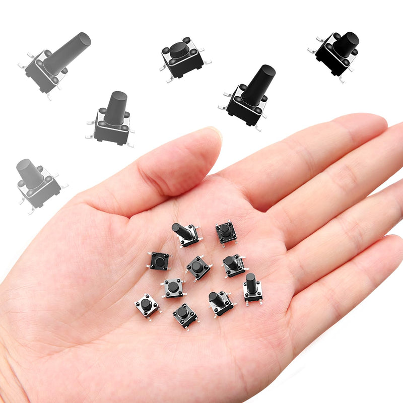 VooGenzek 200 Pieces 10 Values Micro Momentary Tactile Push Button Switch, 6 x 6 mm Tactile Push Button Switch, Button Micro Tactile Switch Kit, Black 6x6mm - Black - 200pcs