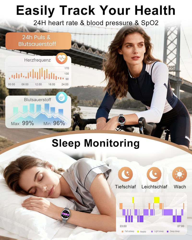 Smart Watches for Women, 1.27" TFT Touchscreen Smartwatch Answer/Make Call, Activity Fitness Trackers with 120+ Sports/HR/Sleep/SpO2 Monitor, IP68 Waterproof for Android iOS (Silver) Silver