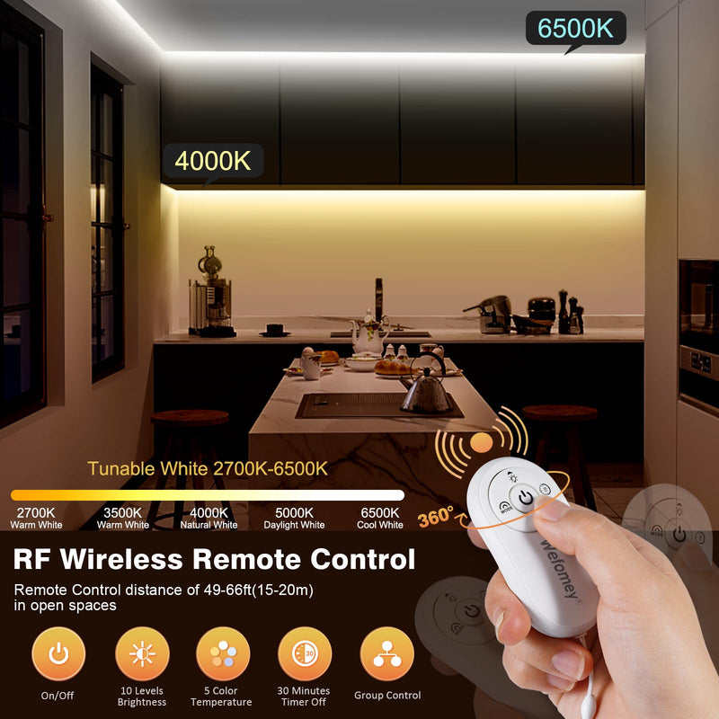 [AUSTRALIA] - Wefomey COB LED Strip Light White, Dimmable 2700K-6500K High Density 6080LEDs 24V Flexible LED Tape Light with Remote and APP Control, for Under Cabinet Bedroom Kitchen DIY Lighting,1 Rolls of 32.8ft 32.8FT-2700K-6500K Tunable White 