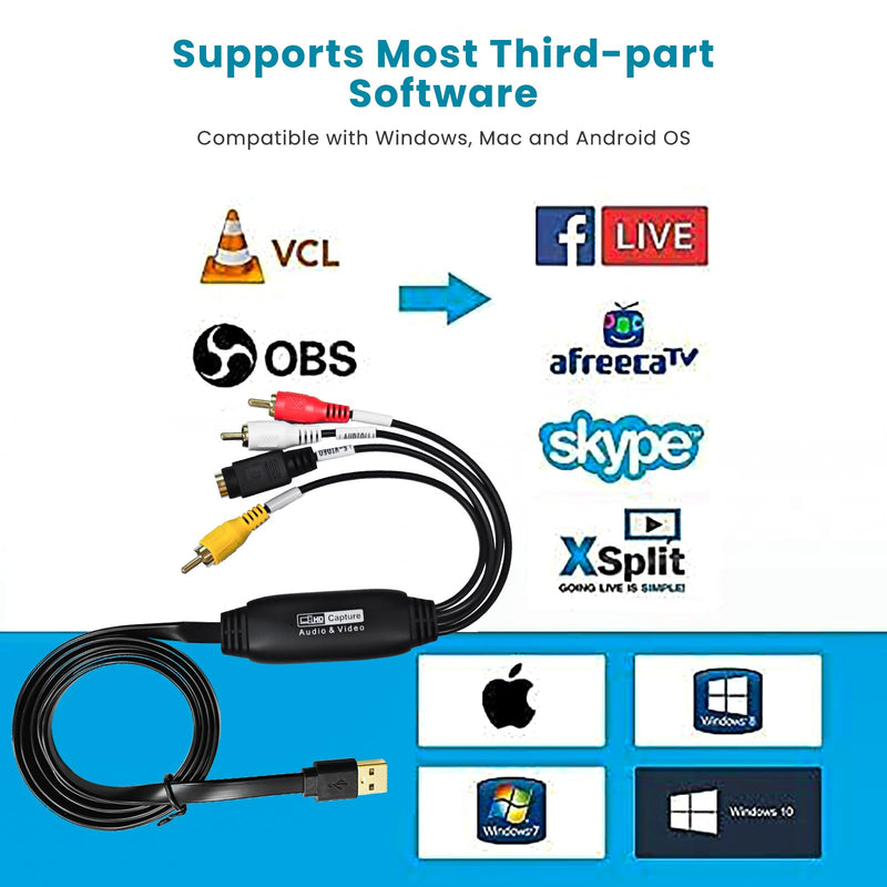 [AUSTRALIA] - VHS to Digital Converter, USB Video Capture Card, RCA AV to USB Audio Video Transfer Grabber, Convert Analog VHS VCR to Digital Adapter for PC DV Camera DSLR DVD Compatible Windows Mac OS 