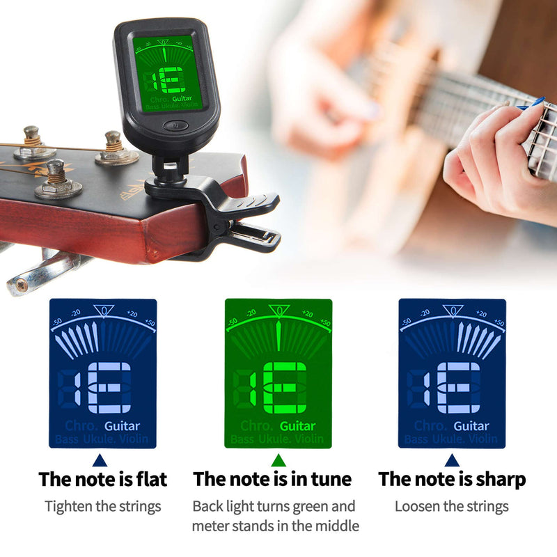 Guitar Tuner Clip on Ukulele Tuner-for Acoustic Electric Bass Ukulele Violin Tuner Black 1 Pack