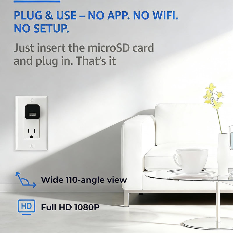 [AUSTRALIA] - PATTERSON Hidden Camera Spy Cam 1080P - USB Charger Full HD No-WiFi Security Cam with Plug-in Power & Local Storage, Motion Detection & Night Vision, Ideal for Pet, Baby & Home Security Monitoring 