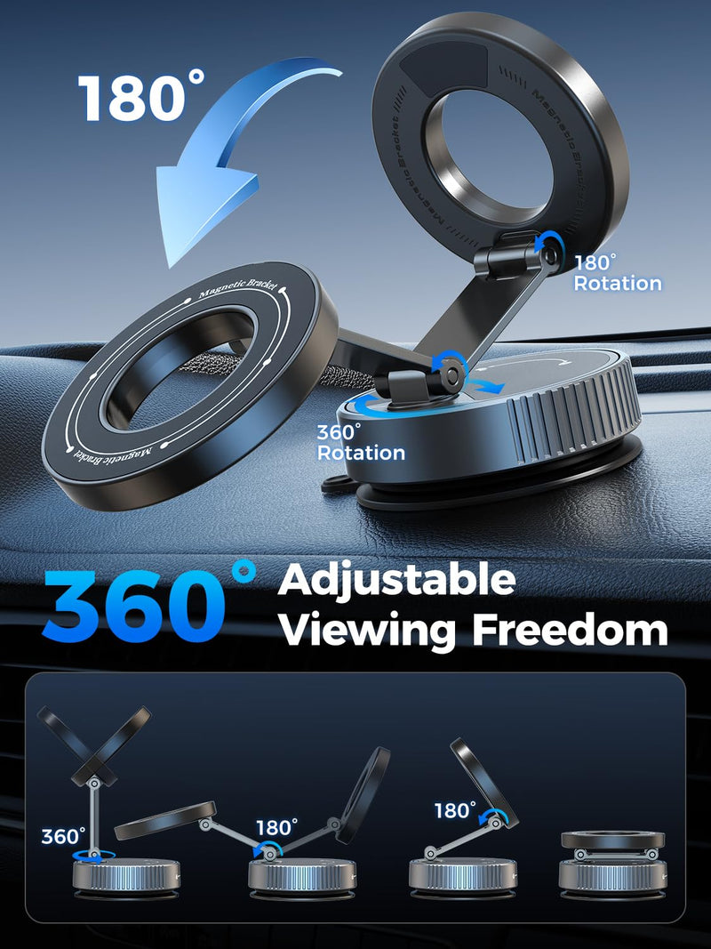 Magnetic Car Phone Holder for Magsafe, Nano Gel 360°Adjustable Vacuum Phone Holders for Your Car,[108+LBS Suction & 2800gf Magnetic] Car Phone Mount for iPhone 17/16/15/14/13/12 Series & Android 90