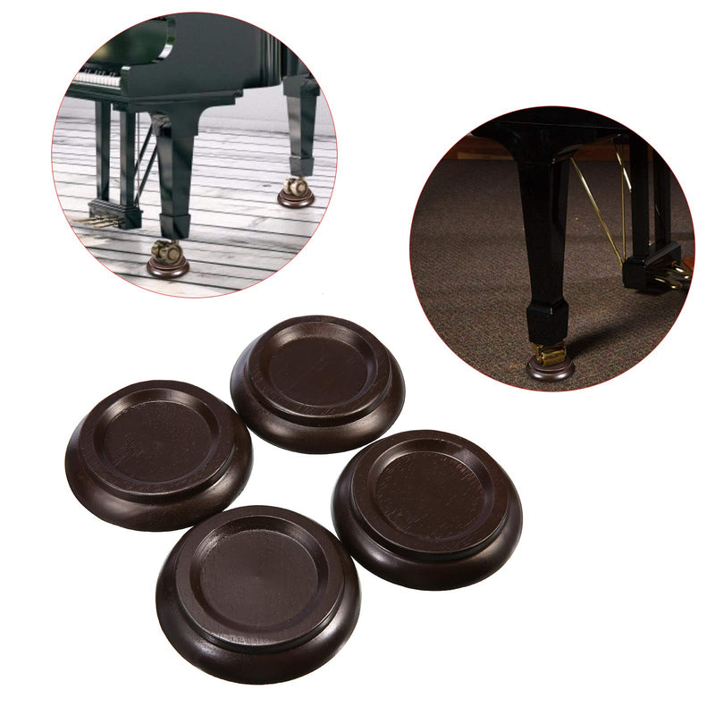 QJFCare 4Pcs Piano Caster Cups Grand Upright Piano Wheels Feet Floor Protectors, Solid Wood Casters Cups Wood Sliders Caster Pads with Non-Slip & Anti-Noise Foam Set of 4, Brown