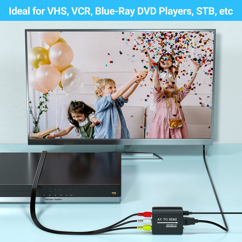 RCA to HDMI,AV to HDMI Converter,Composite to HDMI Converter Compatible with WII,PS One,PS2,PS3,STB,Xbox,VHS,VCR,Blue-Ray DVD,with 3.3ft HDMI Cable Converter (with HDMI Cable)
