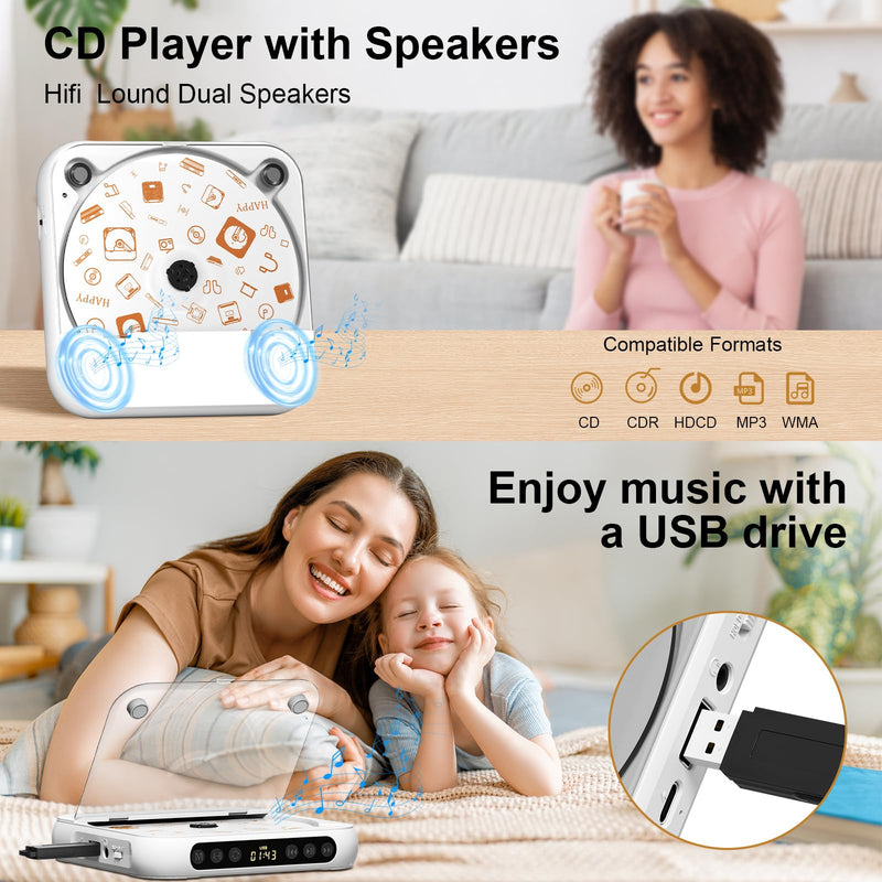 [AUSTRALIA] - Portable CD Player, Personal CD Player with Bluetooth for Home, Rechargeable Small CD Player with Headphones,Built-in HiFi Speakers, Support CD/AUX/USB, Anti-Skip/Shockproof 